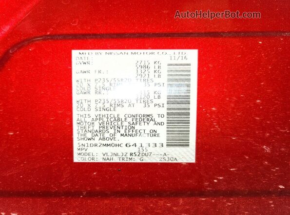 5N1DR2MM0HC641333 2017 NISSAN PATHFINDER Темно-бордовый 
