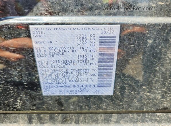 5N1DR2MM0HC914321 2017 NISSAN PATHFINDER Black 