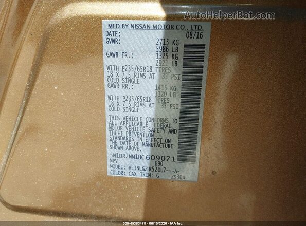 5N1DR2MM1HC609071 2017 NISSAN PATHFINDER Brown 