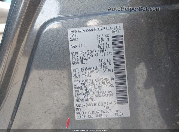 5N1DR2MM1JC613045 2018 NISSAN PATHFINDER Gray Engine compartment view