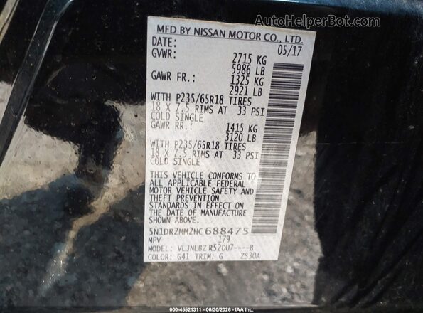 5N1DR2MM2HC688475 2017 NISSAN PATHFINDER Black Вид підкапотного простору