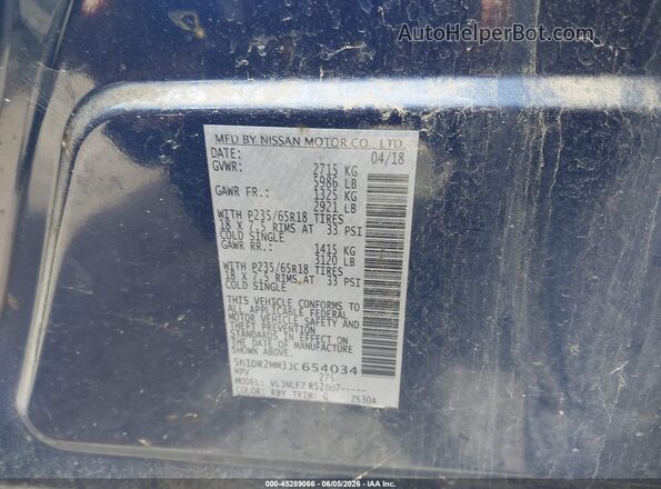 5N1DR2MM3JC654034 2018 NISSAN PATHFINDER Blue ძრავის განყოფილების ხედი