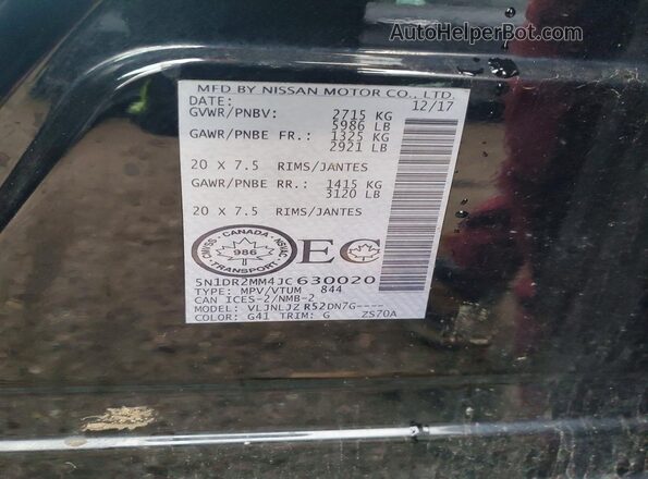 5N1DR2MM4JC630020 2018 NISSAN PATHFINDER Black 