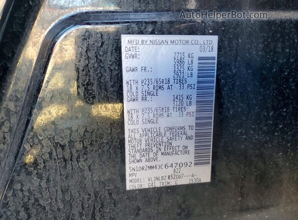 5N1DR2MM4JC647092 2018 NISSAN PATHFINDER Black Շարժիչի բաժամունքի տեսք