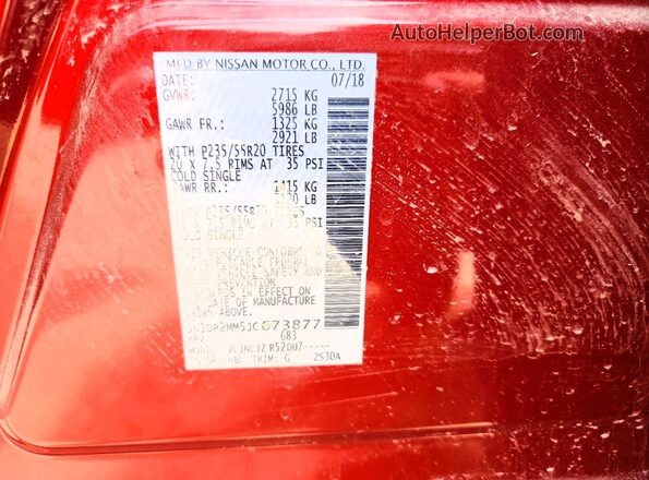5N1DR2MM5JC673877 2018 NISSAN PATHFINDER Red Vista interior de 360 grados