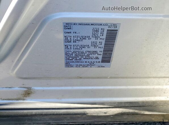 5N1DR2MM5KC615558 2019 NISSAN PATHFINDER Silver 