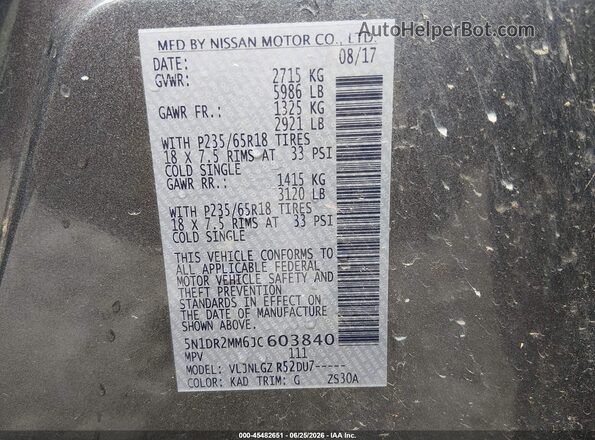 5N1DR2MM6JC603840 2018 NISSAN PATHFINDER Gray Widok komory silnika