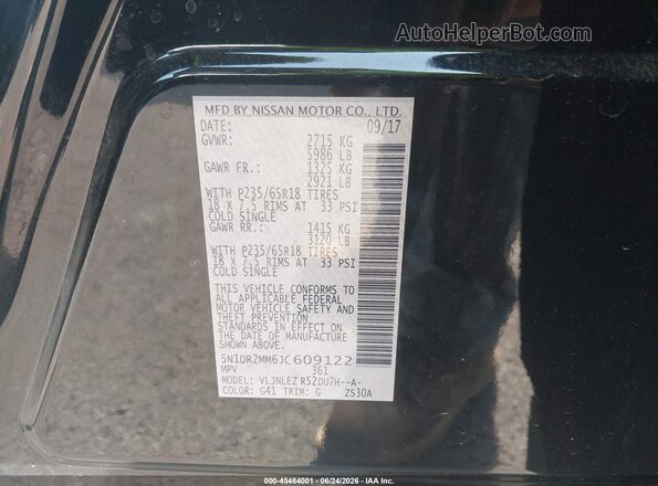 5N1DR2MM6JC609122 2018 NISSAN PATHFINDER Black Engine compartment view