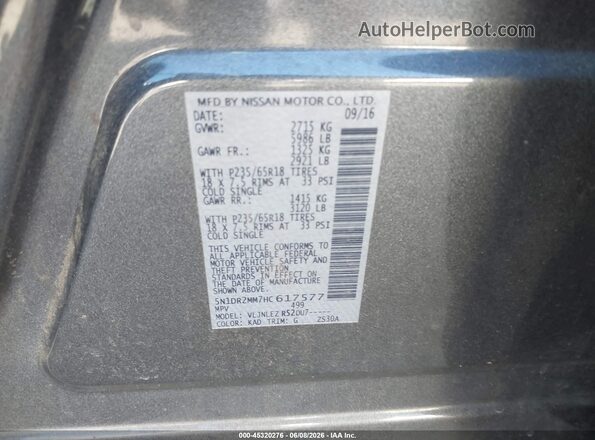 5N1DR2MM7HC617577 2017 NISSAN PATHFINDER Gray Widok komory silnika