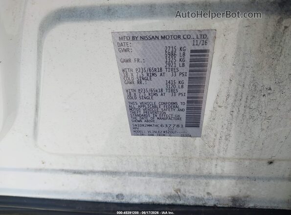 5N1DR2MM7HC637781 2017 NISSAN PATHFINDER White Вид підкапотного простору