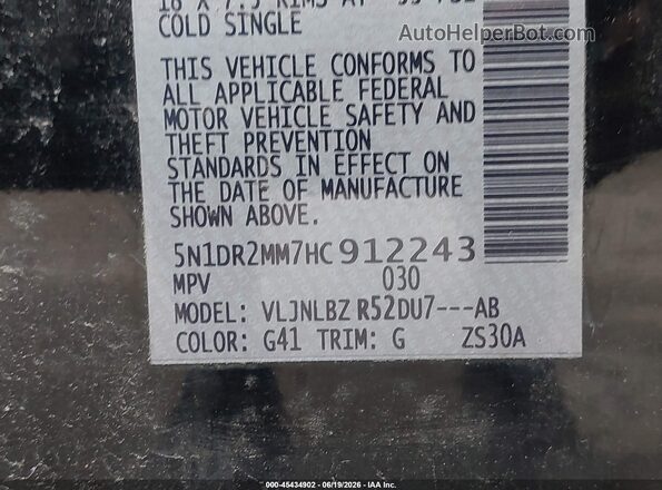 5N1DR2MM7HC912243 2017 NISSAN PATHFINDER Black Вид підкапотного простору