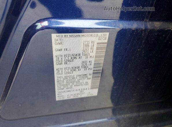 5N1DR2MM7JC643943 2018 NISSAN PATHFINDER Blue 