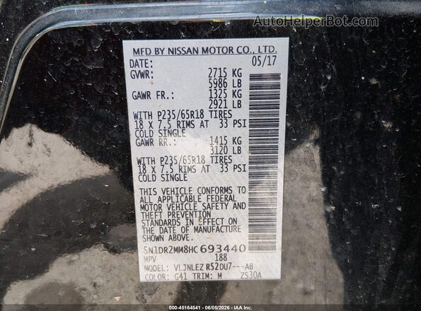 5N1DR2MM8HC693440 2017 NISSAN PATHFINDER Black Вид підкапотного простору