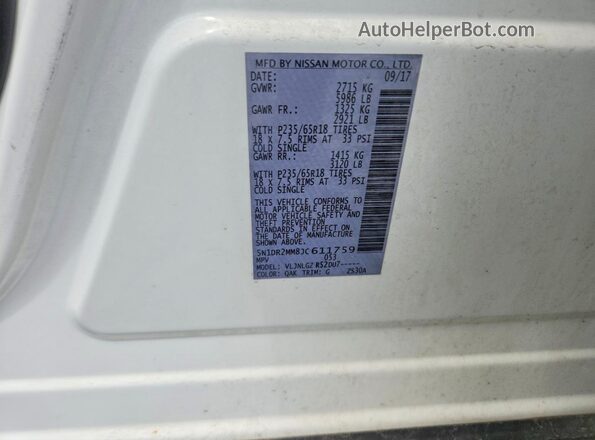 5N1DR2MM8JC611759 2018 NISSAN PATHFINDER White 
