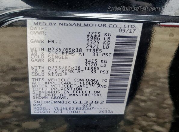 5N1DR2MM8JC613382 2018 NISSAN PATHFINDER Black VIN sticker view
