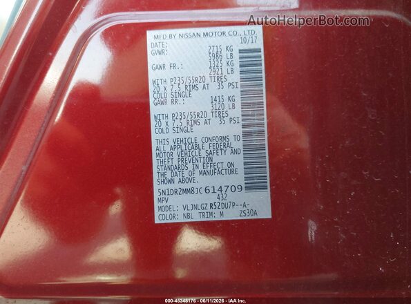 5N1DR2MM8JC614709 2018 NISSAN PATHFINDER Red Շարժիչի բաժամունքի տեսք