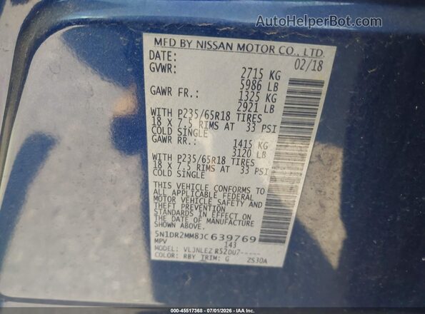 5N1DR2MM8JC639769 2018 NISSAN PATHFINDER Blue Widok komory silnika