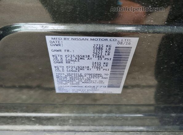 5N1DR2MM9HC604779 2017 NISSAN PATHFINDER Gray VIN կոդի պիտակի տեսք