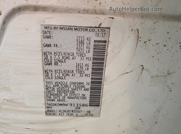 5N1DR2MM9HC913586 2017 NISSAN PATHFINDER Silver 