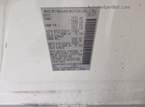 5N1DR2MM9JC619658 2018 NISSAN PATHFINDER White Engine compartment view