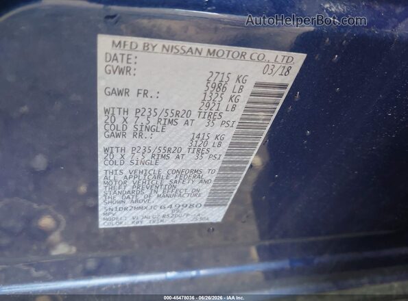5N1DR2MMXJC649980 2018 NISSAN PATHFINDER Blue ძრავის განყოფილების ხედი