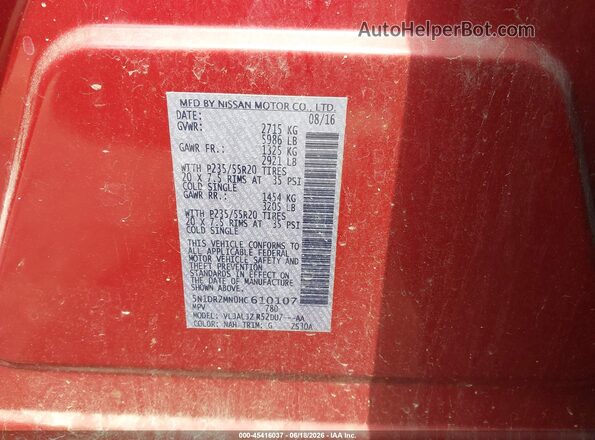 5N1DR2MN0HC610107 2017 NISSAN PATHFINDER Red ძრავის განყოფილების ხედი
