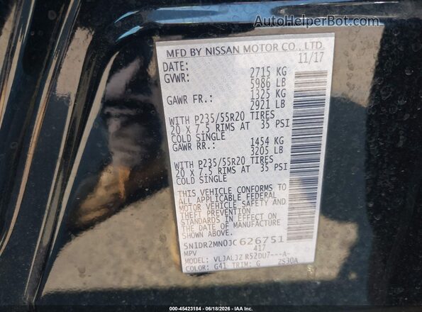 5N1DR2MN0JC626751 2018 NISSAN PATHFINDER Black Engine compartment view