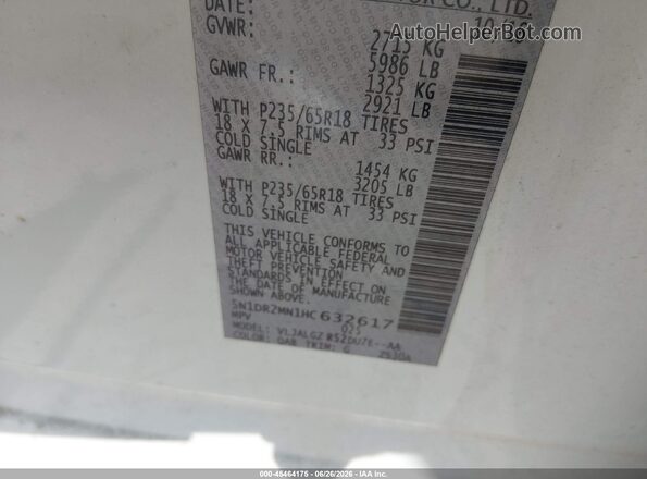 5N1DR2MN1HC632617 2017 NISSAN PATHFINDER White Вид підкапотного простору