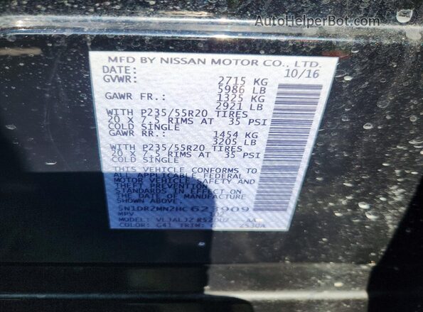 5N1DR2MN2HC623909 2017 NISSAN PATHFINDER Black 