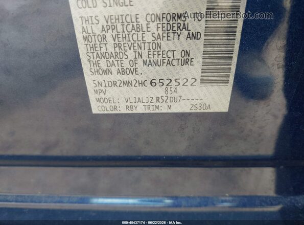 5N1DR2MN2HC652522 2017 NISSAN PATHFINDER Blue Engine compartment view