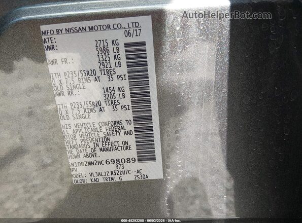 5N1DR2MN2HC698089 2017 NISSAN PATHFINDER Gray 