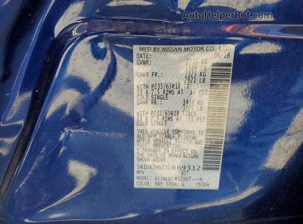 5N1DR2MN2JC669312 2018 NISSAN PATHFINDER Blue 