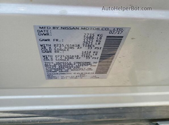 5N1DR2MN3HC668969 2017 NISSAN PATHFINDER Silver 