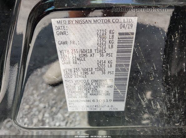 5N1DR2MN4KC630819 2019 NISSAN PATHFINDER Черный Вид подкапотного пространства