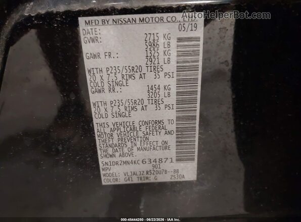 5N1DR2MN4KC634871 2019 NISSAN PATHFINDER Black Вид підкапотного простору