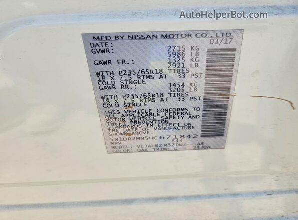5N1DR2MN5HC671842 2017 NISSAN PATHFINDER White 