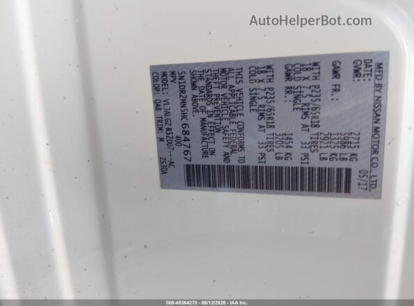 5N1DR2MN5HC684767 2017 NISSAN PATHFINDER Белый Вид подкапотного пространства