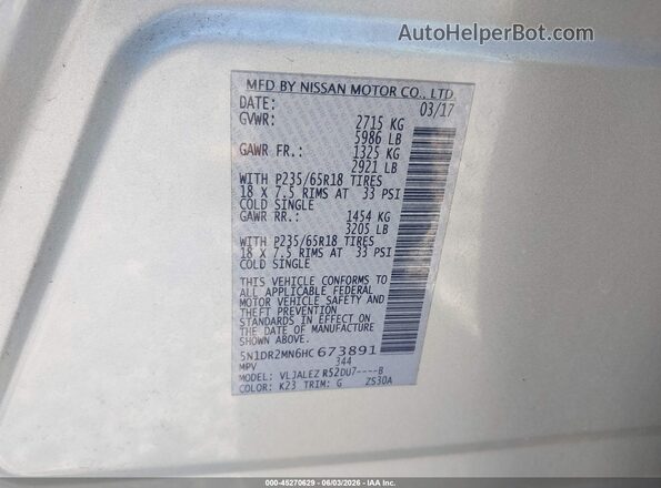 5N1DR2MN6HC673891 2017 NISSAN PATHFINDER Silver Вид підкапотного простору