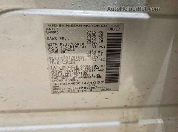 5N1DR2MN6JC604057 2018 NISSAN PATHFINDER Silver 