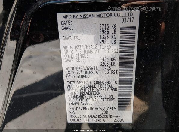 5N1DR2MN7HC657795 2017 NISSAN PATHFINDER Black ძრავის განყოფილების ხედი
