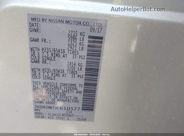 5N1DR2MN7JC610577 2018 NISSAN PATHFINDER Silver Вид підкапотного простору