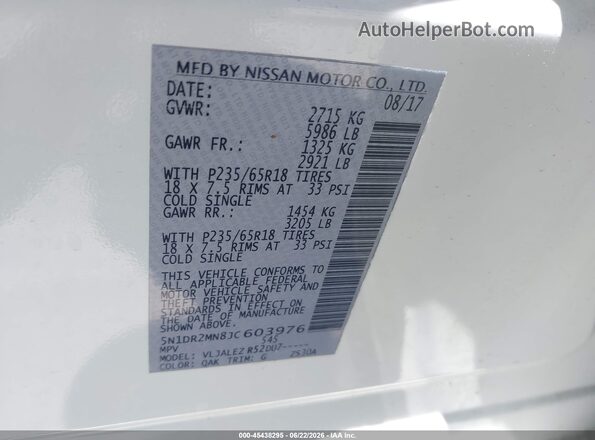 5N1DR2MN8JC603976 2018 NISSAN PATHFINDER White Widok komory silnika