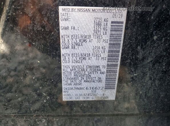 5N1DR2MN8KC636672 2019 NISSAN PATHFINDER Black Widok naklejki z numerem VIN