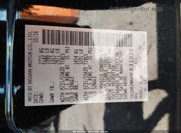 5N1DR2MNXHC631028 2017 NISSAN PATHFINDER Black Widok komory silnika
