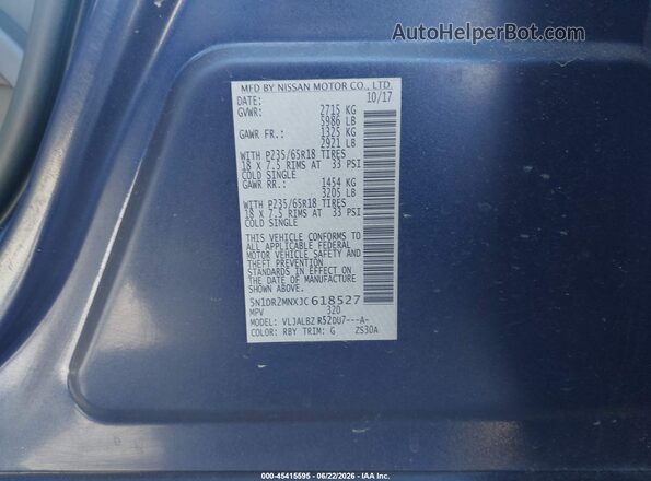 5N1DR2MNXJC618527 2018 NISSAN PATHFINDER Blue Շարժիչի բաժամունքի տեսք