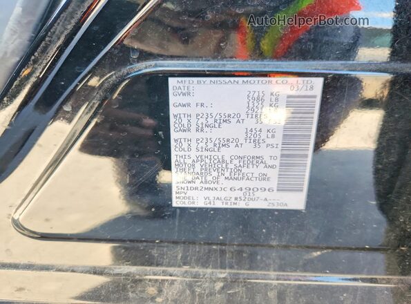 5N1DR2MNXJC649096 2018 NISSAN PATHFINDER Black Widok wnętrza 360 stopni