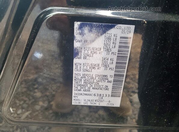 5N1DR2MNXKC638133 2019 NISSAN PATHFINDER Черный Вид наклейки с VIN-кодом