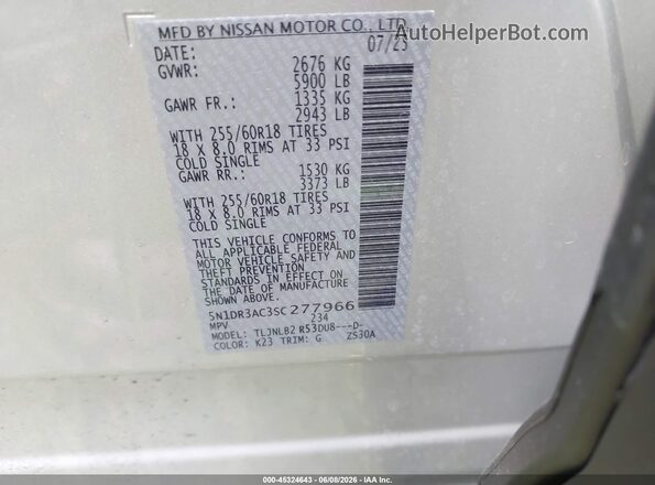 5N1DR3AC3SC277966 2025 NISSAN PATHFINDER Silver 