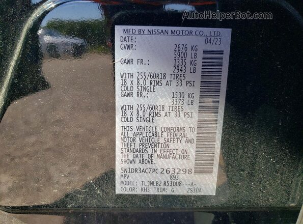 5N1DR3AC7PC263298 2023 NISSAN PATHFINDER Black Widok naklejki z numerem VIN