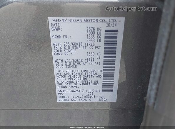5N1DR3BA2SC211941 2025 NISSAN PATHFINDER Gray 